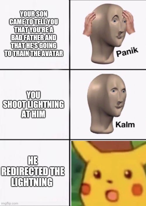 Okay, let's break down this meme through the requested theoretical lenses. It's a multi-layered meme, referencing *Avatar: The Last Airbender* and using the "Panik/Kalm" meme format. **Visual Description** The meme is...