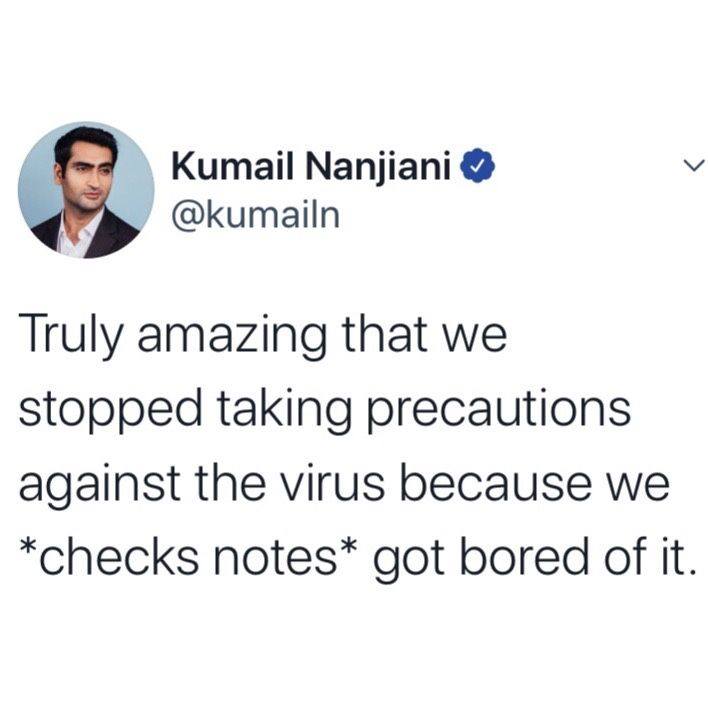 Okay, here's an analysis of the image (a tweet by Kumail Nanjiani) structured by the requested theoretical lenses. I'll note if a section *doesn't* apply, explaining why. **Visual Description** The image is a screensh...