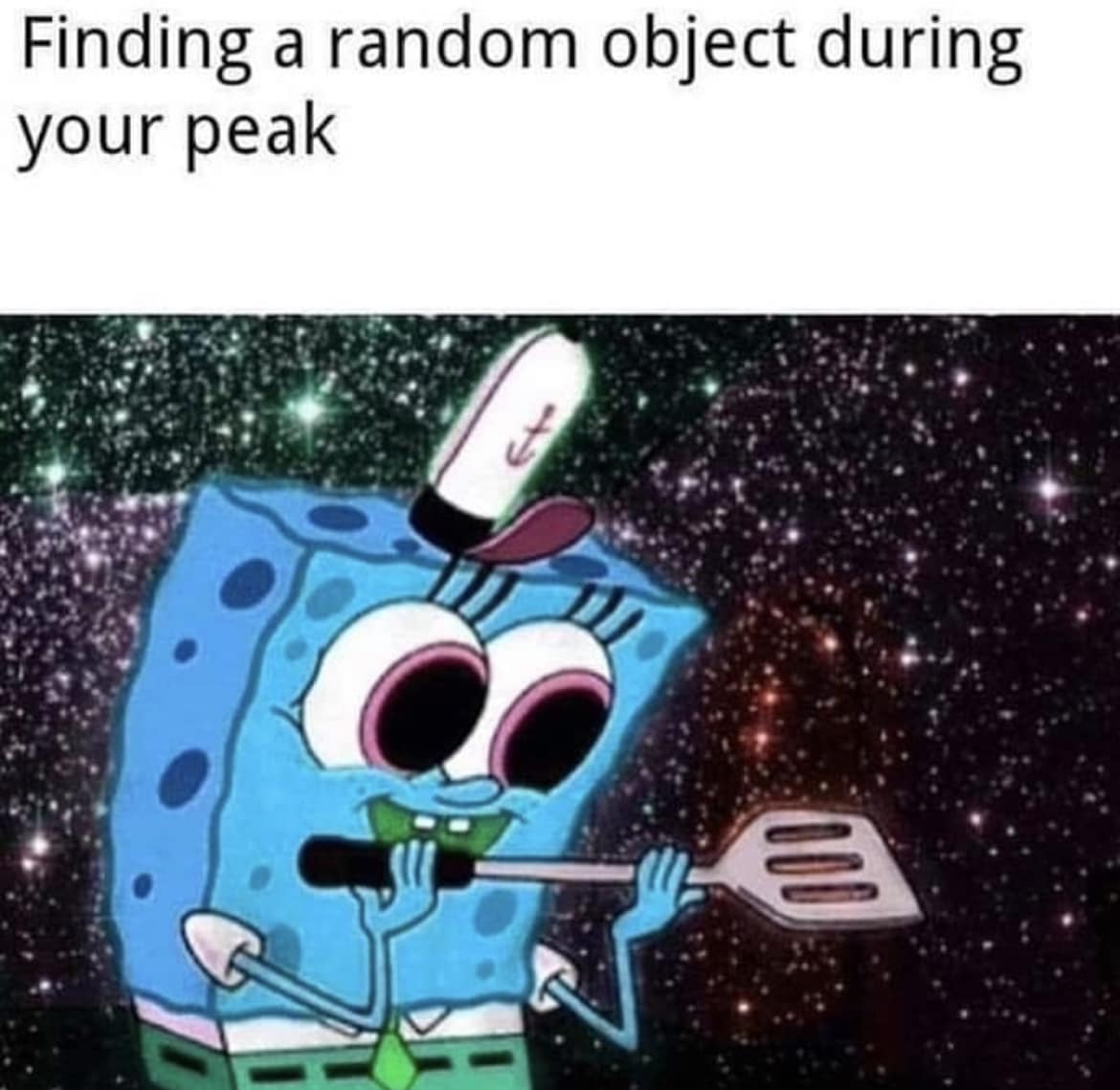 Okay, let's analyze this meme of SpongeBob SquarePants through the lenses you've requested. It's important to note that applying these complex theories to a meme can be a bit of stretching, but it's a useful exercise...