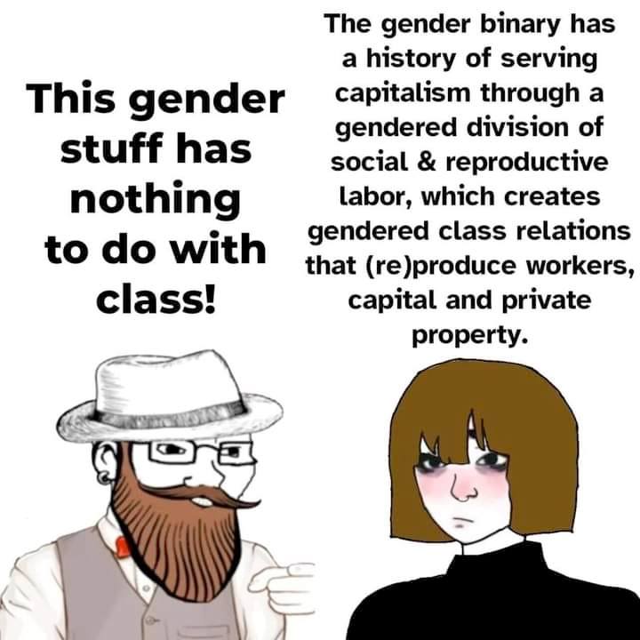 Okay, let's break down this image using the requested theoretical frameworks. **Visual Description** The image is a meme-style graphic featuring two contrasting figures and text. On the left is a caricature of a man w...