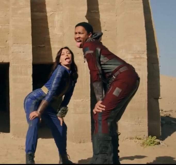 This meme is from the Fallout video game series, specifically from the 2023 game Fallout 76. The image shows the game's characters, Gabe and Amari, from the game's "Fallout 76: Gabe and Amari" trailer, where they are...