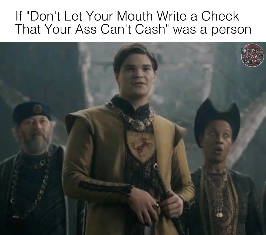 Okay, let's break down this *House of the Dragon* meme through several theoretical lenses. ## Visual Description The image features three characters from *House of the Dragon*, appearing to be courtiers or members of...
