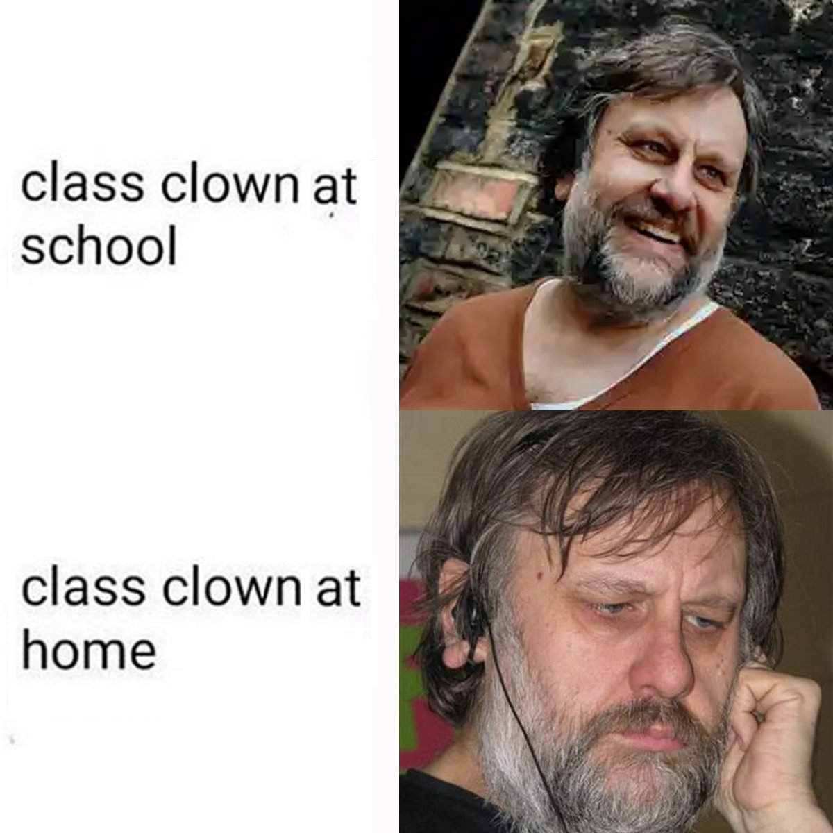 Okay, let's analyze this meme using the requested theoretical frameworks. This is a fascinating image that opens up to various readings. **Visual Description** The meme utilizes the "Drakeposting" or "Two Buttons" for...