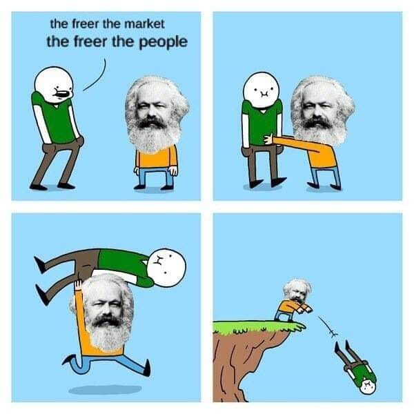 Okay, let's break down this meme through several theoretical lenses. **Visual Description** The image is a four-panel comic. The style is minimalistic, with simple, cartoonish figures. In the first panel, a stick figu...