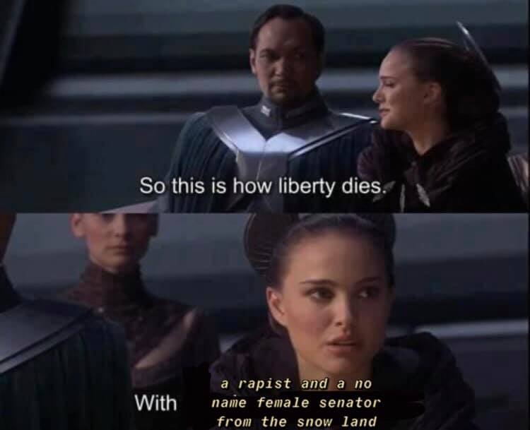 Okay, let's break down this meme/image using the frameworks you've requested. It's a potent one, playing with a very famous *Star Wars* quote and subverting it with loaded text. **1. Visual Description** The image is...