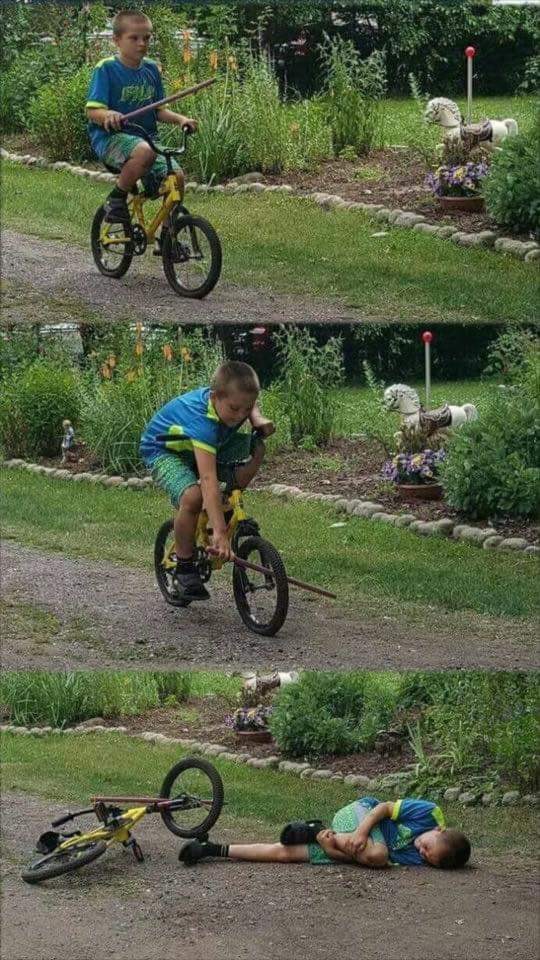 Okay, let's break down this image sequence through the lenses of several theoretical frameworks. **Visual Description** The image is a three-panel sequence documenting a child learning to ride a bicycle. * **Panel 1:*...