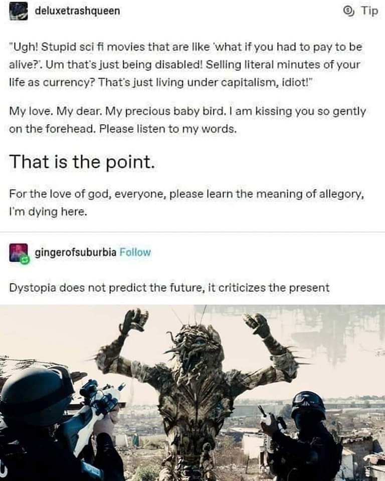 Okay, let's break down this image and the accompanying text using the requested theoretical frameworks. It's quite a dense piece of internet commentary, ripe for analysis. **Visual Description** The image shows a stil...