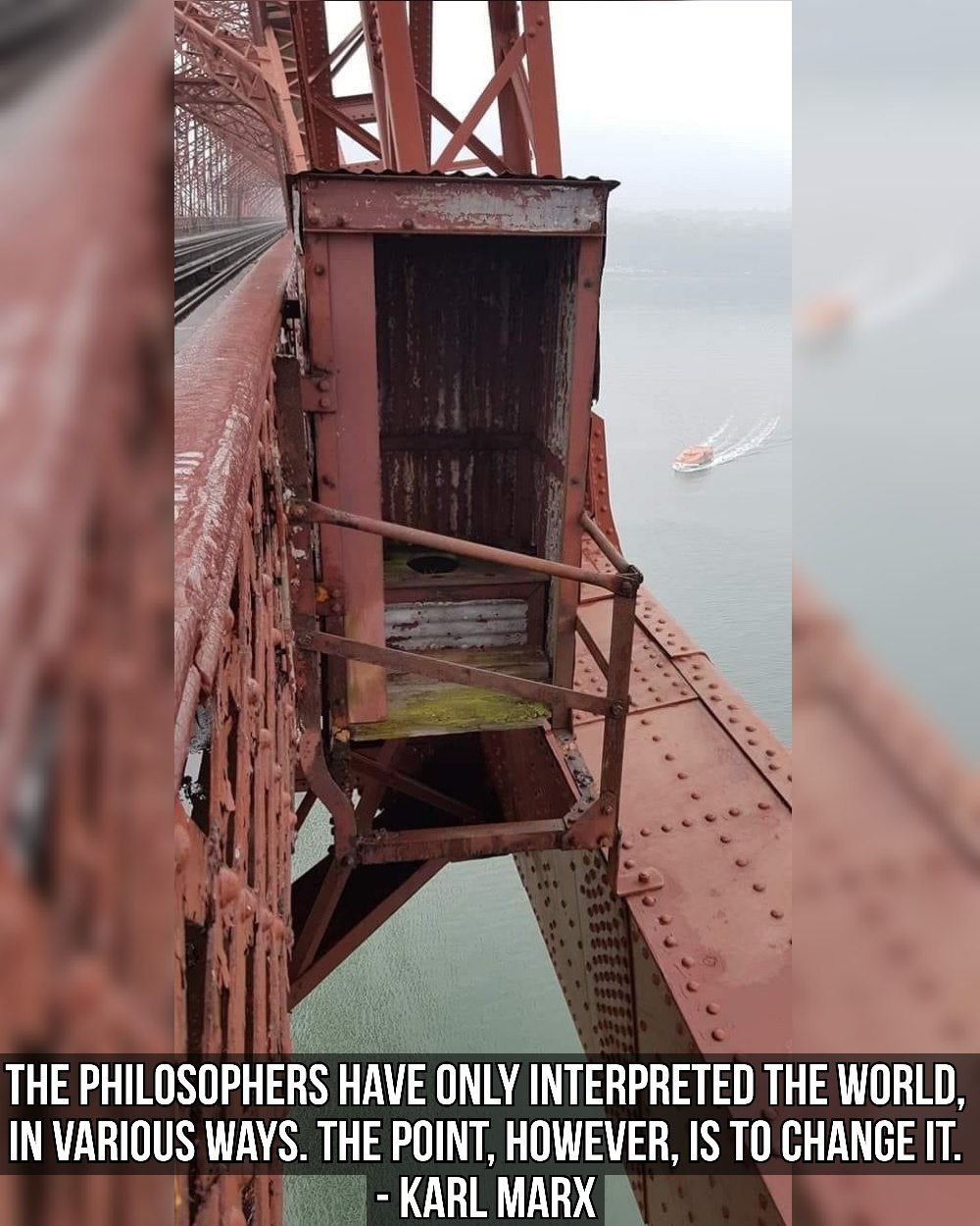 Here's an analysis of the image and quote through the lenses you requested, focusing on how each theoretical framework applies (or doesn't): **Visual Description** The image depicts a section of a large, riveted metal...