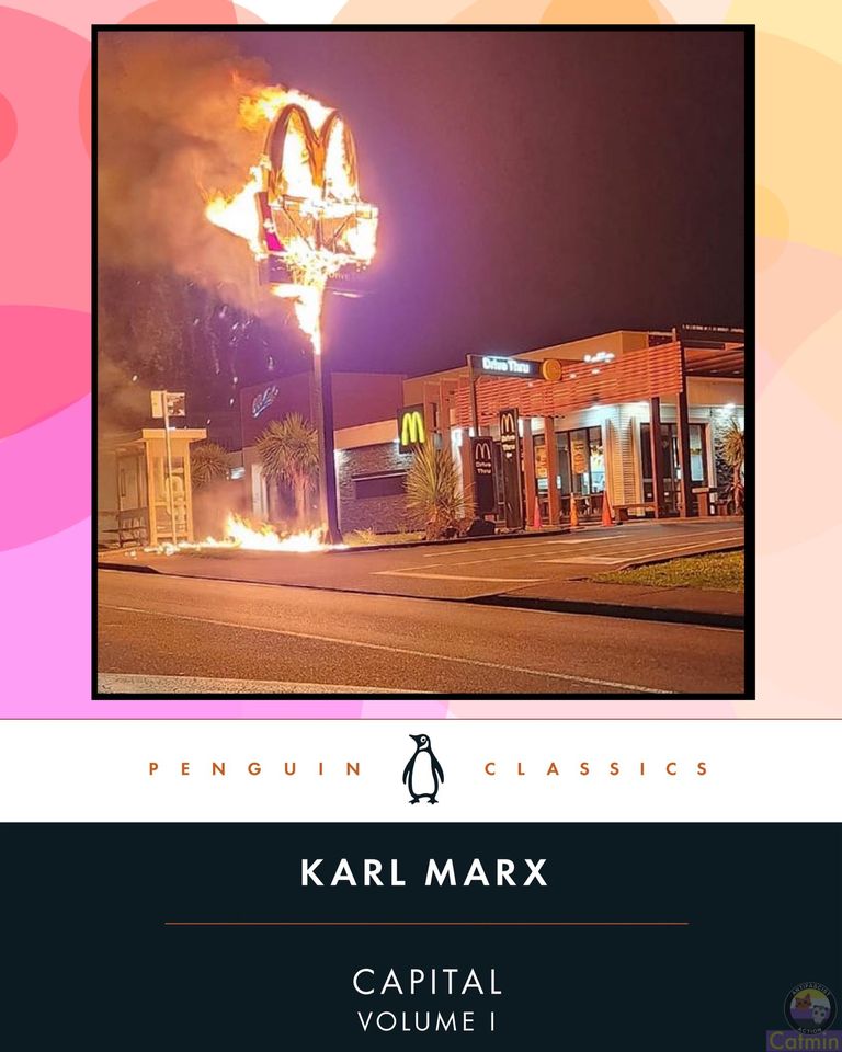 Okay, let's break down this image of a fast-food restaurant engulfed in flames within the context of the requested theoretical frameworks. **Visual Description** The image depicts a fast-food complex – recognizable by...
