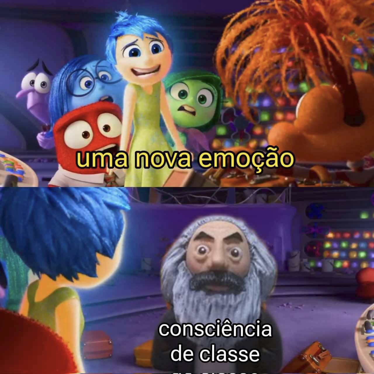 Okay, let's break down this image, keeping in mind the lens of the requested theoretical frameworks. The text is in Portuguese, so I'll translate as necessary. **Image Description** The image is a split-screen meme fo...