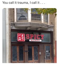Okay, let's break down the image and apply those theoretical frameworks where relevant. **Visual Description** The image presents the storefront of a business called "Spicy Memory." The building appears to be an older...