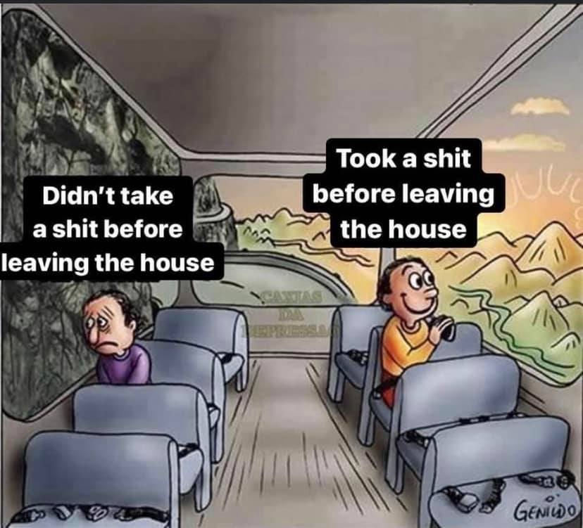 Okay, let's break down this meme using the requested theoretical frameworks. **Visual Description** The image is a cartoon depicting the interior of a train carriage. Two men are seated across from each other. The man...