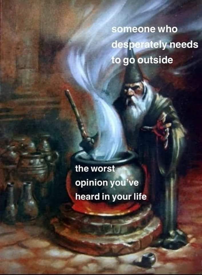 Okay, let's break down this image and its overlaid text through a few different theoretical lenses. It's a meme, so the interpretation will be somewhat layered. **Visual Description** The image is a still from a fanta...