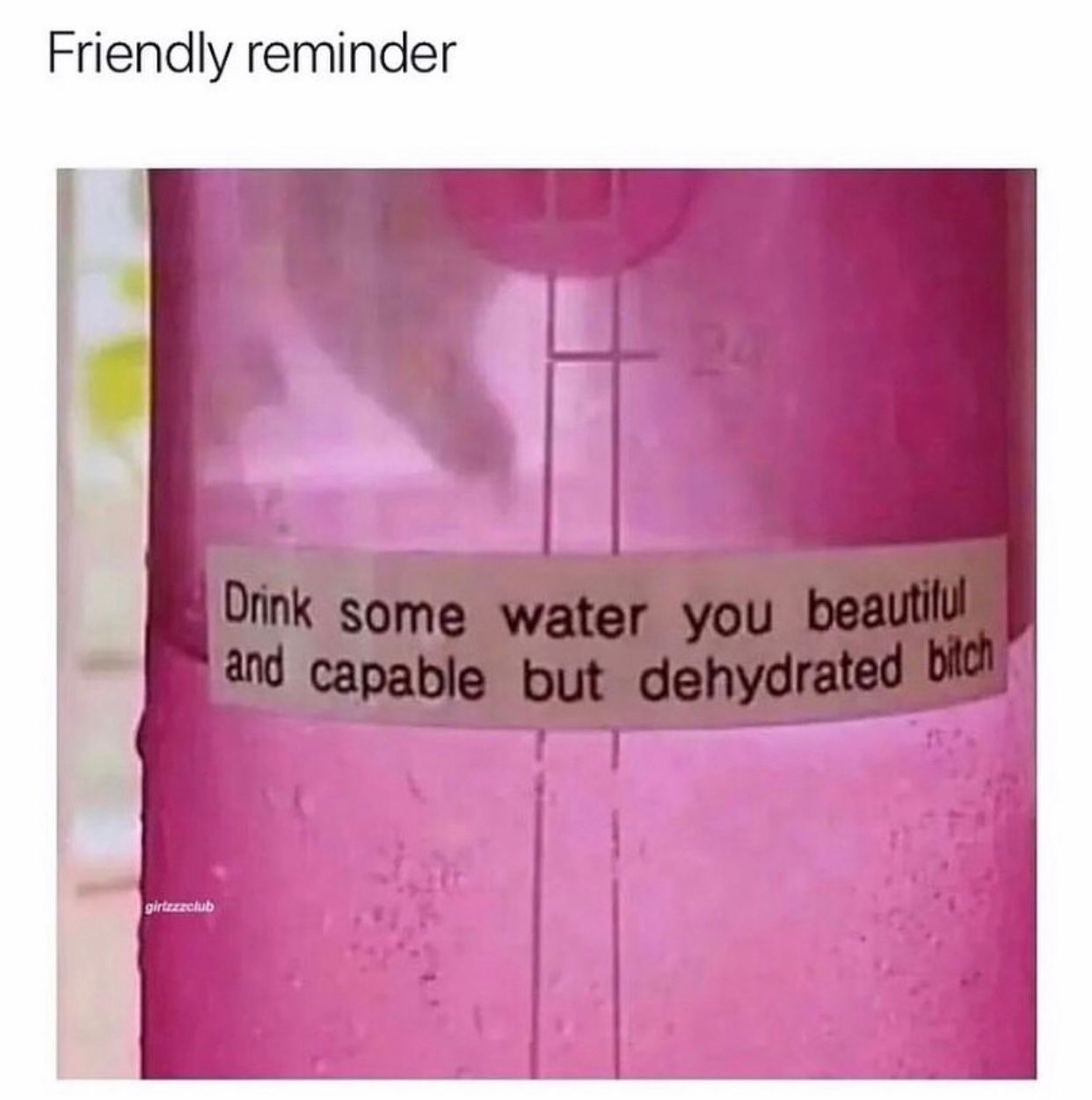 Okay, let's break down this image using the requested theoretical lenses. **Visual Description** The image is a close-up shot of a bright pink water bottle. The image quality appears somewhat grainy or distorted, sugg...