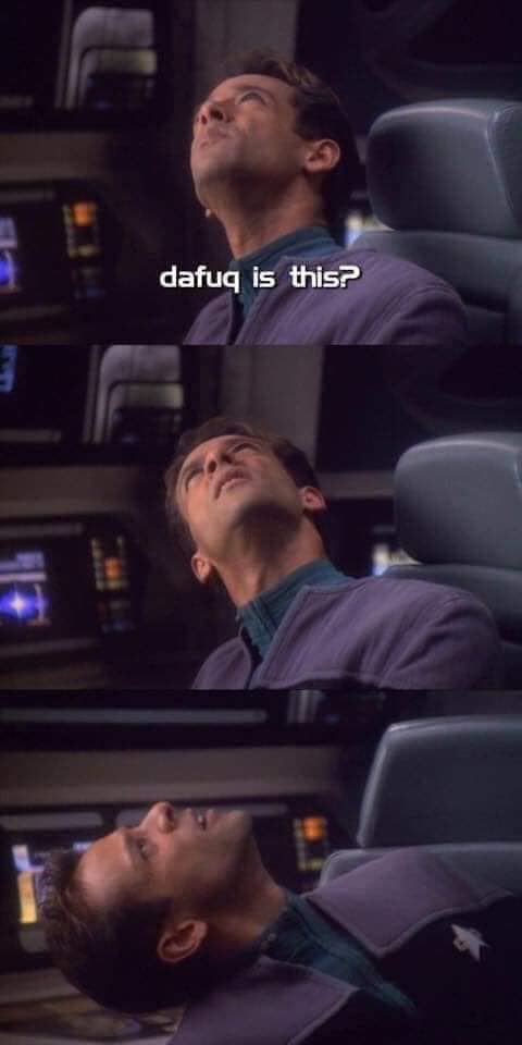 Okay, here's an analysis of the image, broken down into relevant theoretical frameworks. Given the nature of the image (a screen capture from *Star Trek: Voyager* with a meme caption), some sections will be more robus...