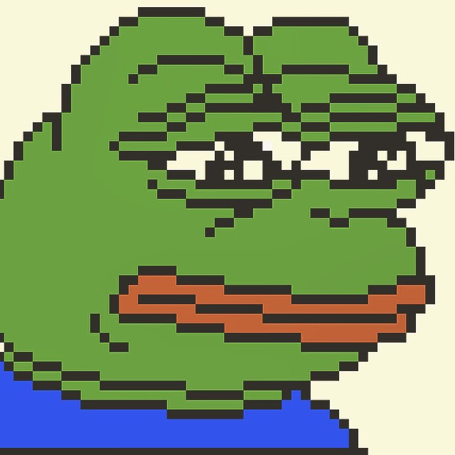 Okay, let's break down the image of Pepe the Frog, specifically this pixelated, "Feels Bad Man" iteration, through the lens of several critical theories. It's important to preface this with the complex and troubled hi...