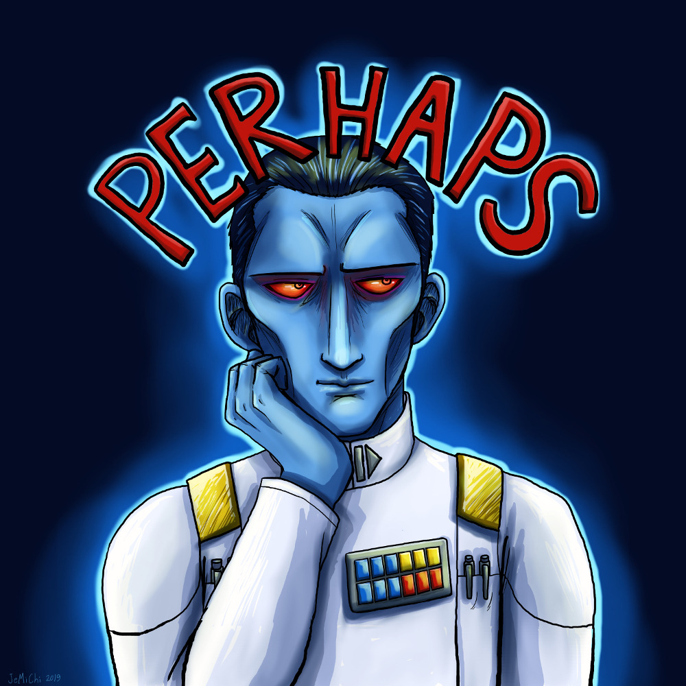 Okay, let's break down this artwork of Grand Admiral Thrawn, from *Star Wars*, through various theoretical lenses. ## Visual Description The artwork depicts Grand Admiral Thrawn, a blue-skinned Chiss humanoid, in a ha...