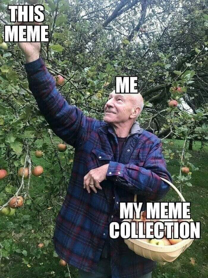 Okay, let's break down this meme using the requested theoretical frameworks. **Visual Description** The image features an older man, likely in his 70s or 80s, standing beneath an apple tree laden with fruit. He is rea...