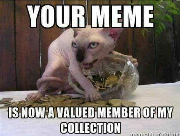 Okay, let's break down this meme through the requested theoretical lenses. **Visual Description** The image depicts a Sphynx cat (hairless breed) appearing to "guard" or possess a pile of gold coins within a clear pla...
