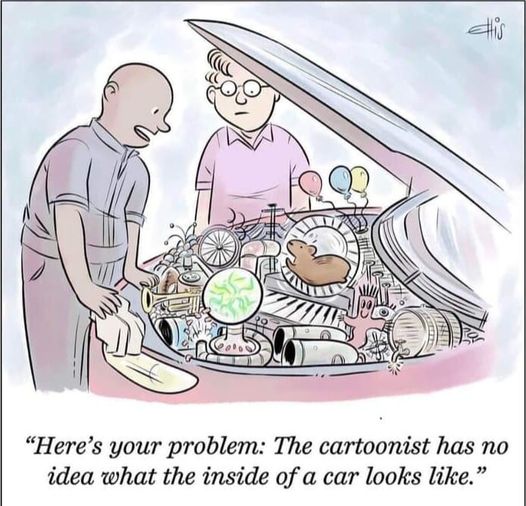 Okay, let's break down this cartoon using the frameworks you've requested. Note that not every framework will *strongly* apply, and we'll address that. **Visual Description** The cartoon depicts a man looking horrifie...