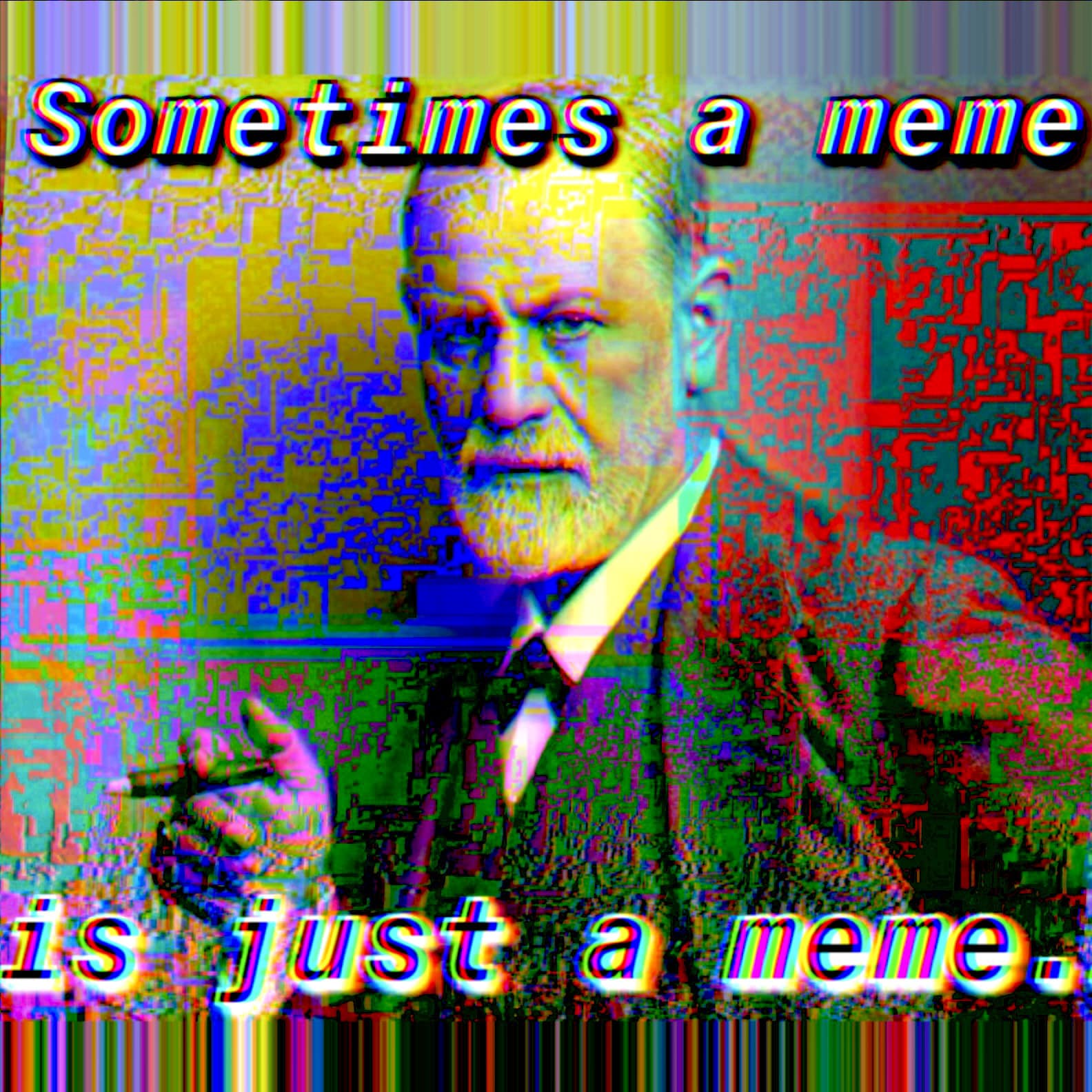 Okay, let's break down this image through various theoretical lenses. It's a rich piece for analysis because of the juxtaposition of the figure, the text, and the distorted aesthetic. ## Visual Description The image i...