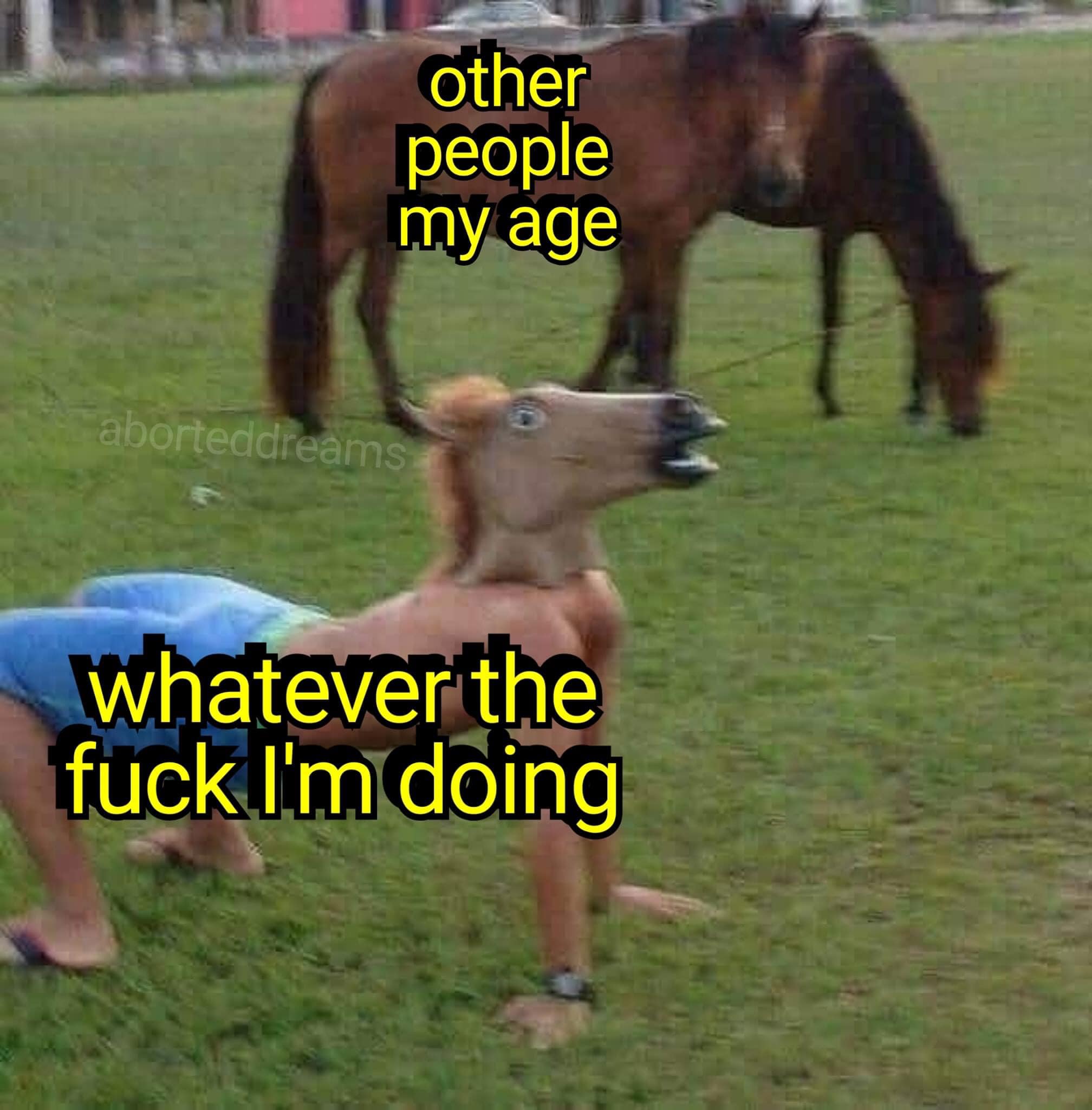 Okay, let's break down this image and its overlaid text through the lenses you've requested. It's a complex meme, leaning heavily into existential dread and the feeling of being "out of sync" with societal expectation...