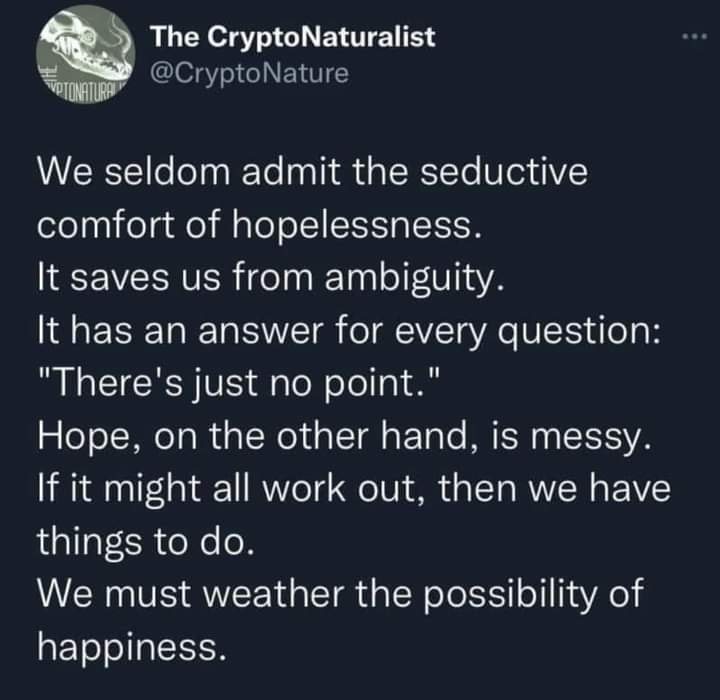 Okay, let's break down this post from "The CryptoNaturalist" through the lenses you've provided. It's a surprisingly rich little statement for a social media post. **Visual Description** The post features a black-and-...