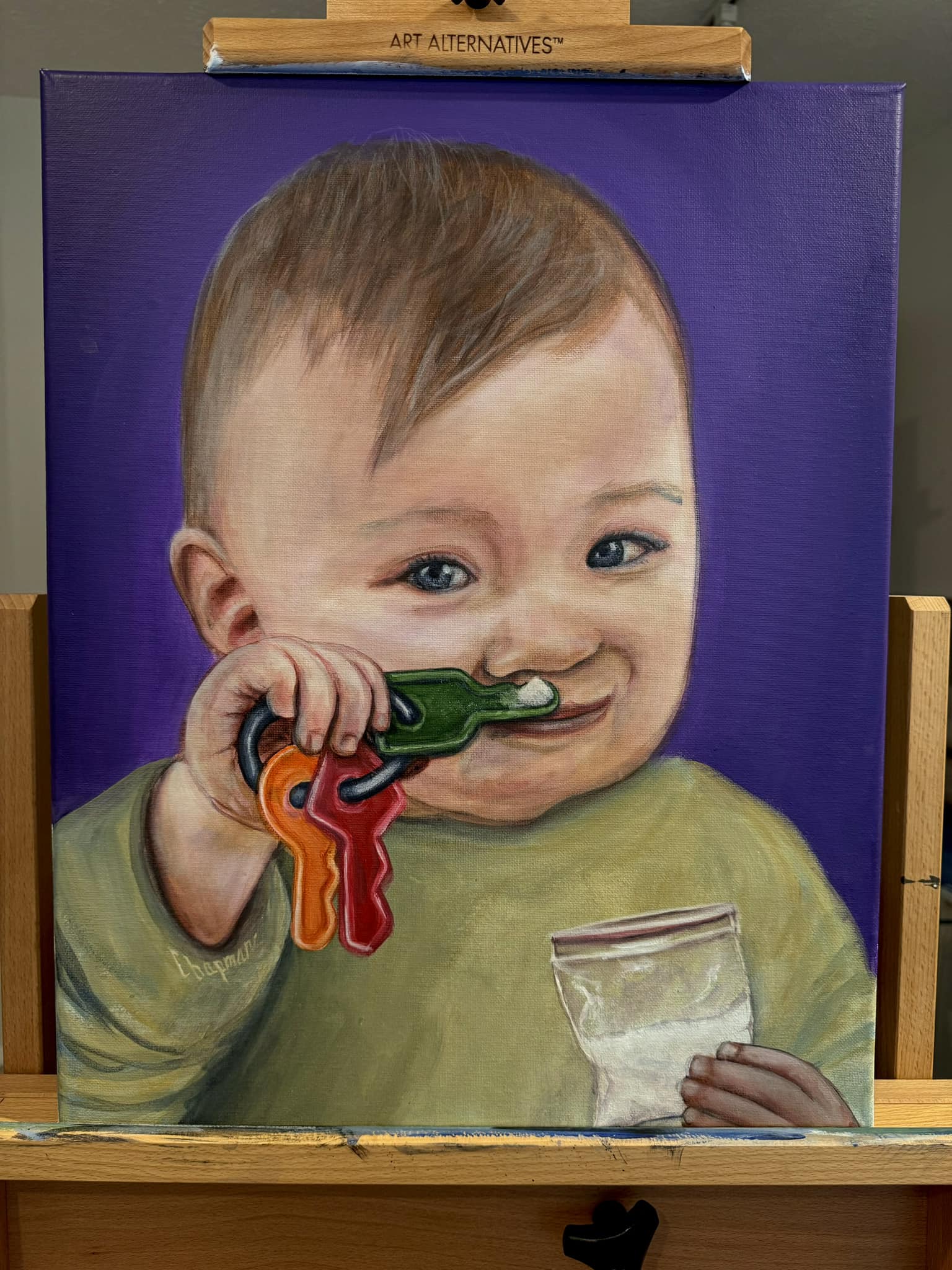 Okay, here's an analysis of the painting, broken down into the requested sections, with explanations of how each theoretical lens applies (or doesn't) to the image. **Visual Description** The painting depicts a baby,...