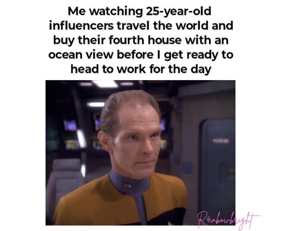 Okay, let's break down this meme through various theoretical lenses. It's a rich image that lends itself to multiple analyses! **Visual Description** The image is a screencap from *Star Trek: The Next Generation*, fea...