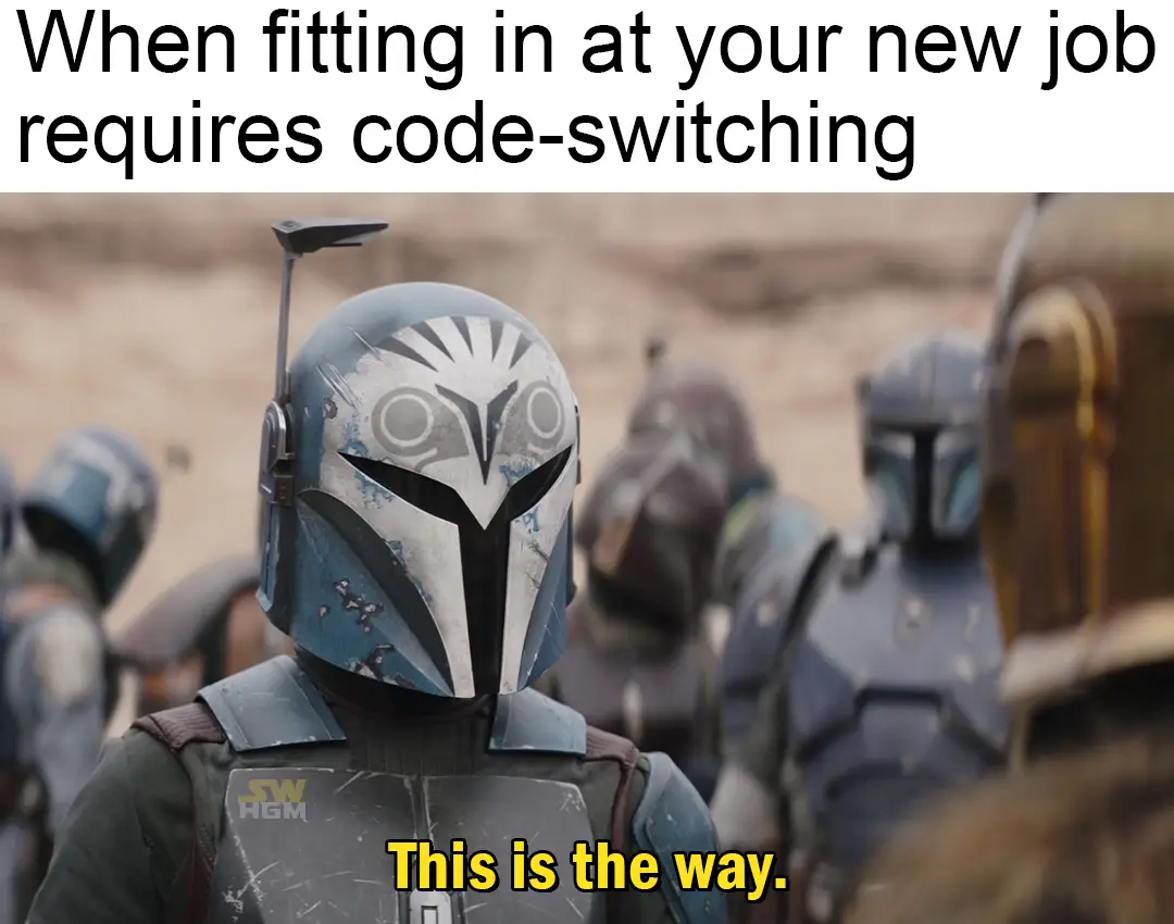 Okay, let's break down this meme through the lens of various theoretical frameworks. **Visual Description** The image depicts a scene from *The Mandalorian*, featuring Din Djarin (the Mandalorian) in his full Beskar a...