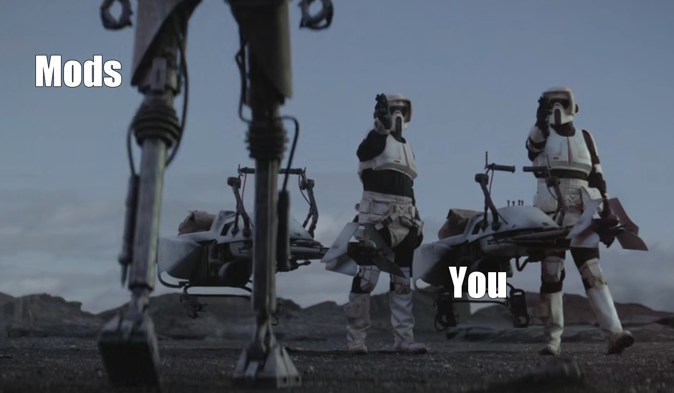 Okay, let's break down this image with the requested theoretical frameworks. It's important to note that these analyses are interpretations and can be approached in multiple ways. Given the meme-like context ("Mods" a...