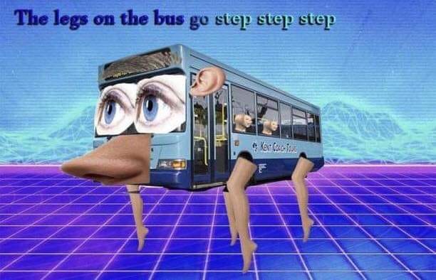 Okay, let's break down this... *unique* image through the lenses you've provided. It's... a lot. ## Visual Description The image presents a digitally manipulated depiction of a blue bus. However, it’s bizarrely compos...