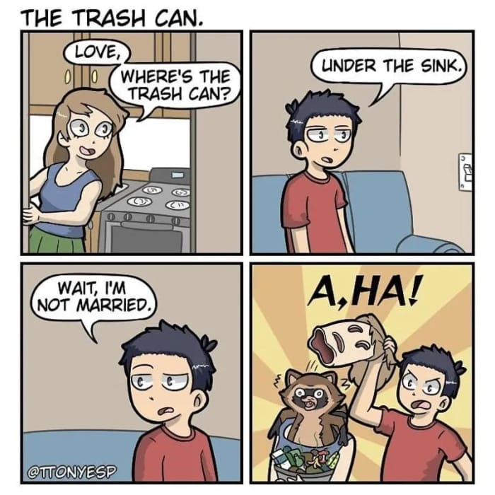 Okay, here's an analysis of the comic, broken down into the sections you requested, noting which ones are applicable. ## Visual Description The comic is a four-panel drawing in a simple cartoon style. It depicts a dom...