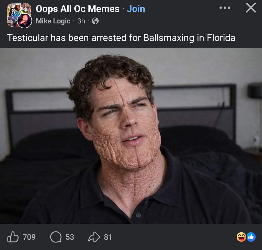 This meme fits the **Neo-Dadaism** category because it utilizes a grotesque and shocking visual metaphor to explain a nonsensical concept, similar to uncultured political satire. The image presents "Ballsmaxing" (mast...