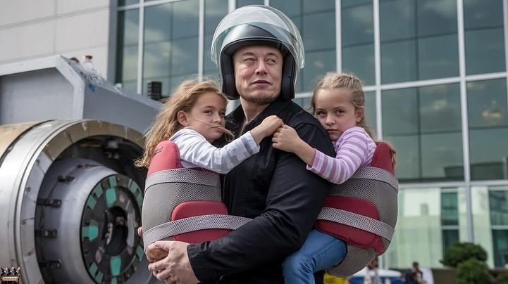 Okay, let's break down this image of Elon Musk with his children, analyzing it through the requested theoretical lenses. It's a complex image, ripe for interpretation. **1. Visual Description** The photograph depicts...
