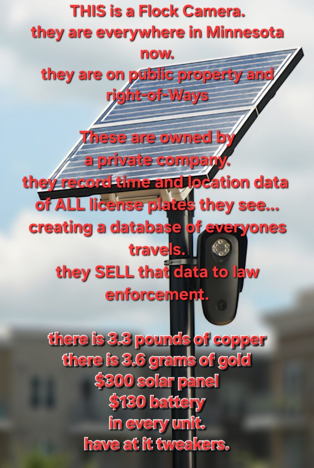 In the context of the meme "Neo-Kaczynskiism," which satirizes how technology can be easily manipulated or rigged, this image presents a "Flock Camera" as a device that looks expensive and complex but is actually "twe...