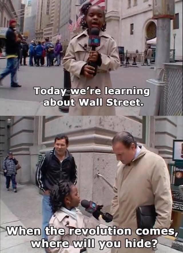 Okay, let's break down this image and its potential meanings through the requested theoretical lenses. **Visual Description** The image is comprised of two frames from a street interview. The setting is clearly Wall S...