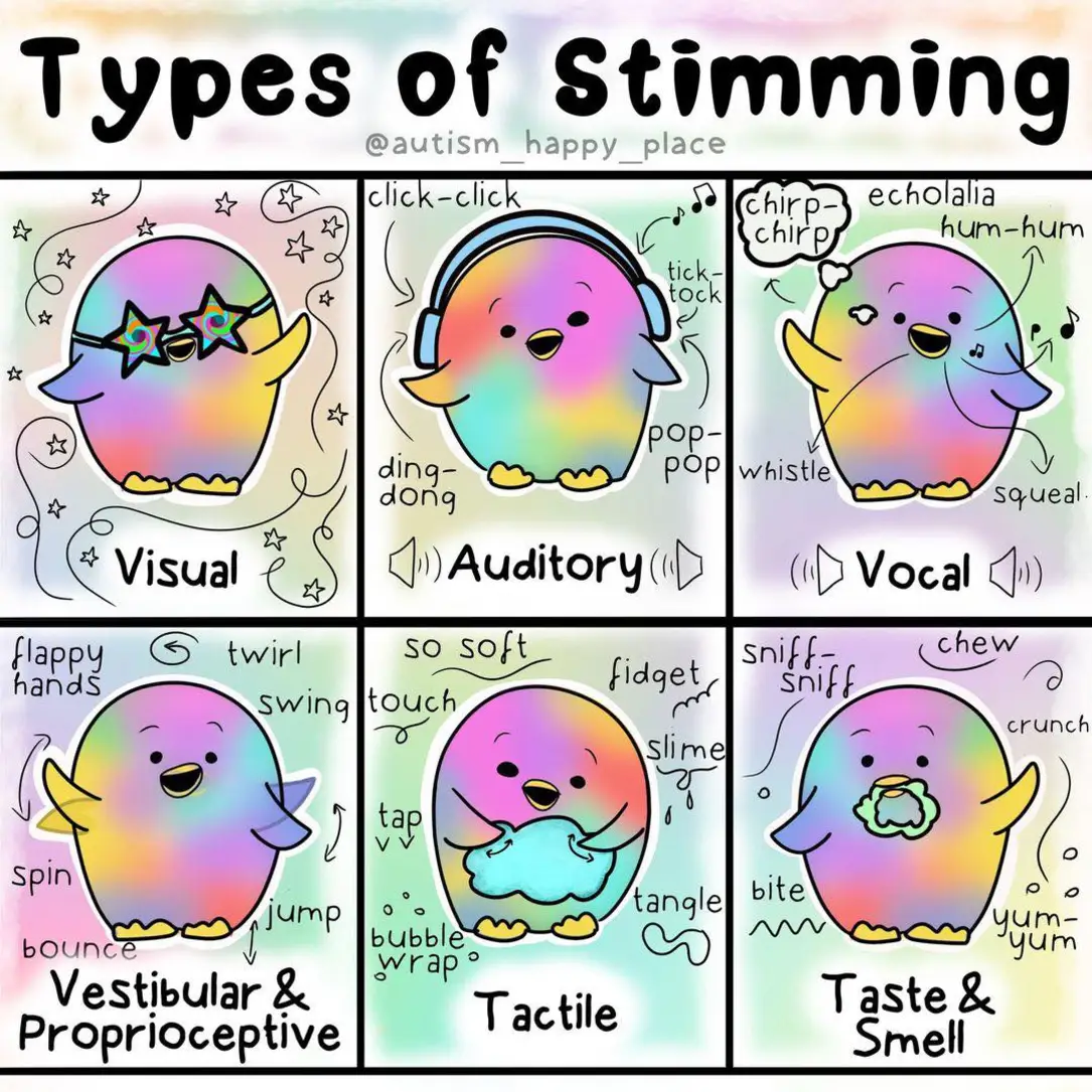 Okay, let's break down this image, titled "Types of Stimming," with the requested analytical lenses. It's important to note that applying all of these is potentially overreaching, so I'll prioritize what feels most re...