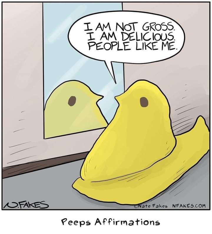 Okay, let's break down this cartoon featuring a Peep with a very specific self-perception, using the lenses you've requested. **Visual Description** The cartoon is a simple, single-panel drawing in a minimalist style....