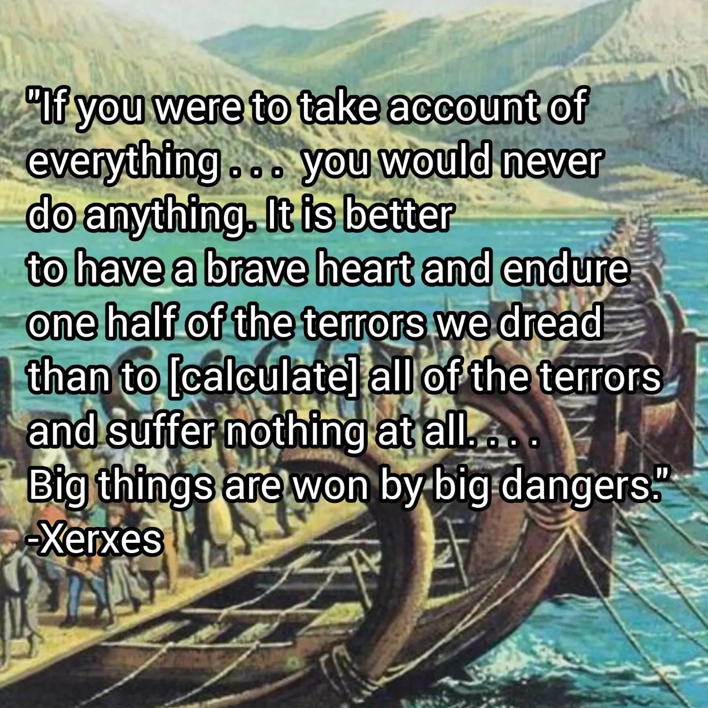 Okay, let's break down this image and the quote attributed to Xerxes, through the lenses you've requested. I'll include only the sections that meaningfully apply. **Visual Description** The image features a close-up p...