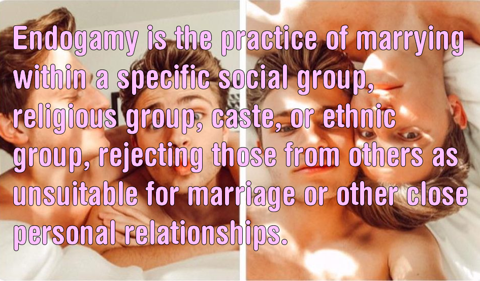 Here's an analysis of the image and accompanying text, broken down by the requested theoretical frameworks. **Image & Text Overview** The image depicts two men in an intimate embrace. The text defines "endogamy" as ma...