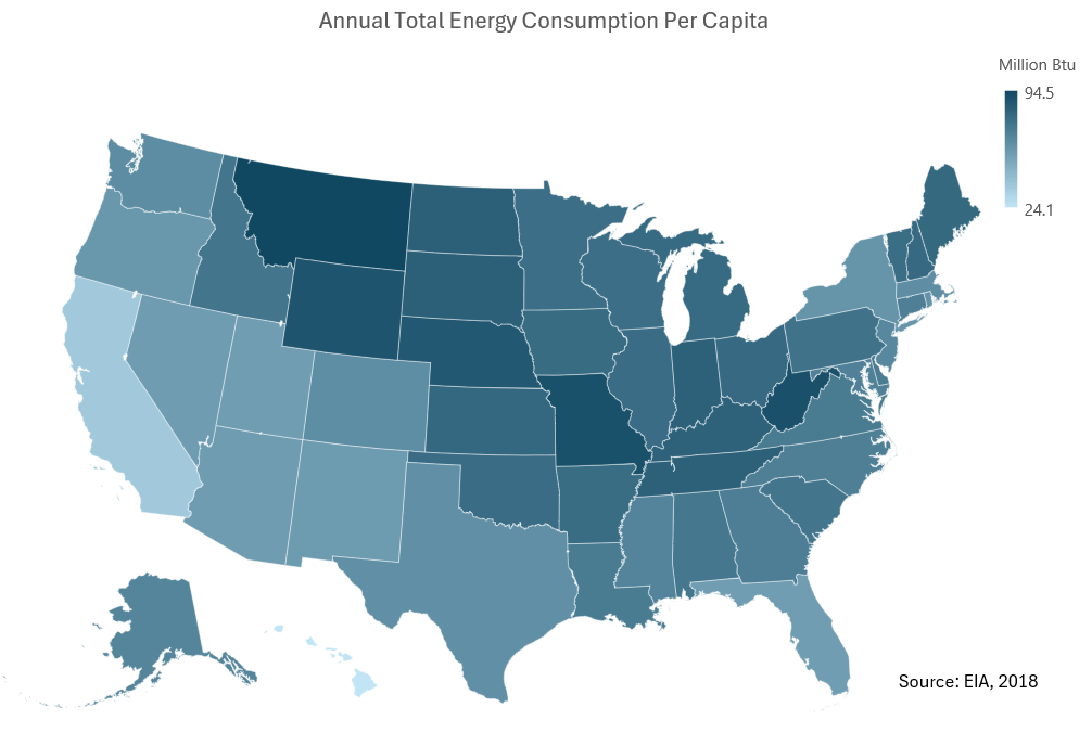 Okay, let's break down this map of US energy consumption per capita using the lenses you've requested. Given the nature of the data, some lenses will be more robust/applicable than others. ## Visual Description The im...