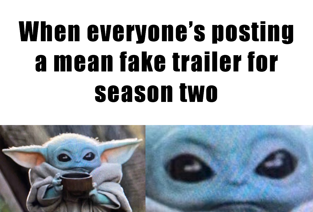 Okay, let's break down this meme, applying those theoretical lenses where relevant. **Visual Description** The image is a split-panel meme. On the left is a still image of Grogu (aka "Baby Yoda") from *The Mandalorian...