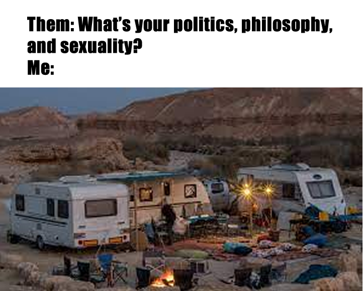 Okay, let's analyze this image with the requested theoretical frameworks. It's a clever visual response to the prompt, so we'll need to unpack that as well. **Visual Description** The image depicts a small encampment...