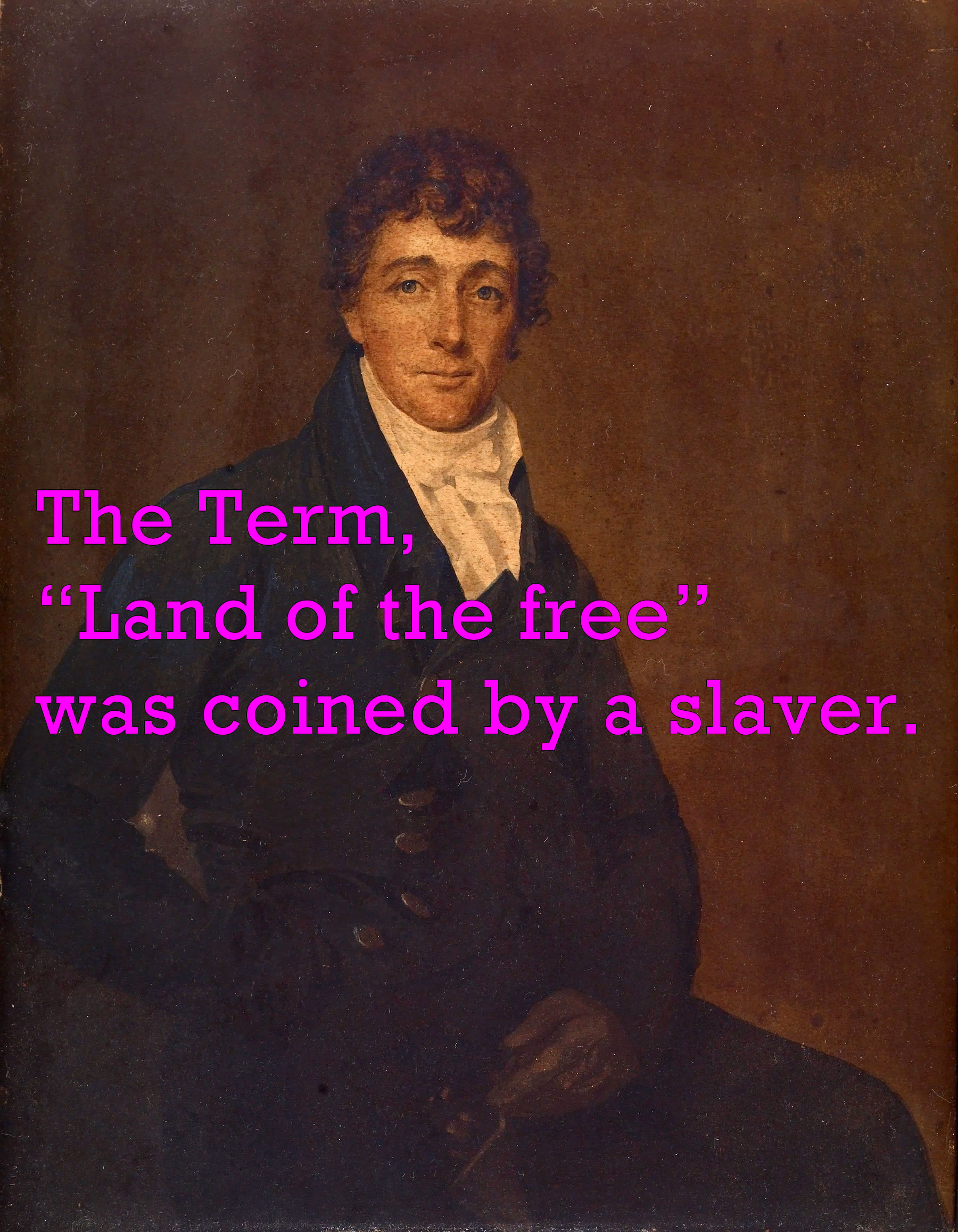 Okay, let's analyze this image and its accompanying text through the lenses of various theoretical frameworks. **Please note:** The text overlay ("The Term 'Land of the Free' was coined by a slaver.") is *crucial* to...