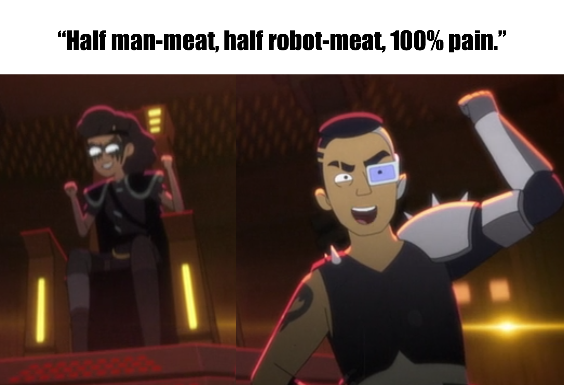 Okay, let's break down this image, applying the requested theoretical frameworks where applicable. **Visual Description** The image appears to be a still from an animated series. It features two characters in a dimly...