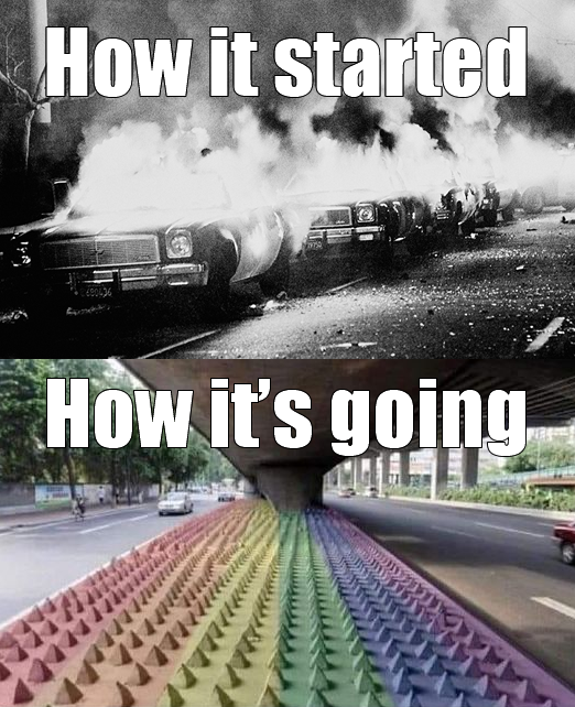 Okay, let's break down this meme using the frameworks you've requested. This is a complex image, and the interpretations can be layered. **Visual Description** The image is a "How it started/How it's going" meme forma...