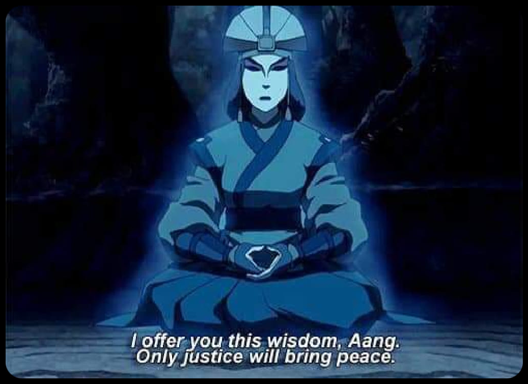 Okay, let's break down this image from *Avatar: The Last Airbender* through several theoretical lenses. **Visual Description** The image depicts a figure, presumably a spirit or a past Avatar, meditating in a darkened...
