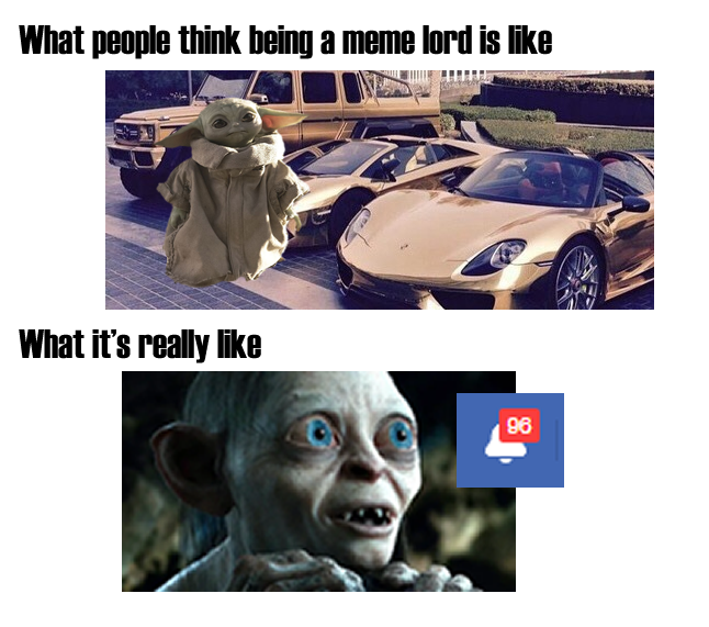 Okay, let's break down this meme using the requested theoretical frameworks. **Visual Description** The meme is a comparative "expectation vs. reality" format. * **Top Panel ("What people think being a meme lord is li...