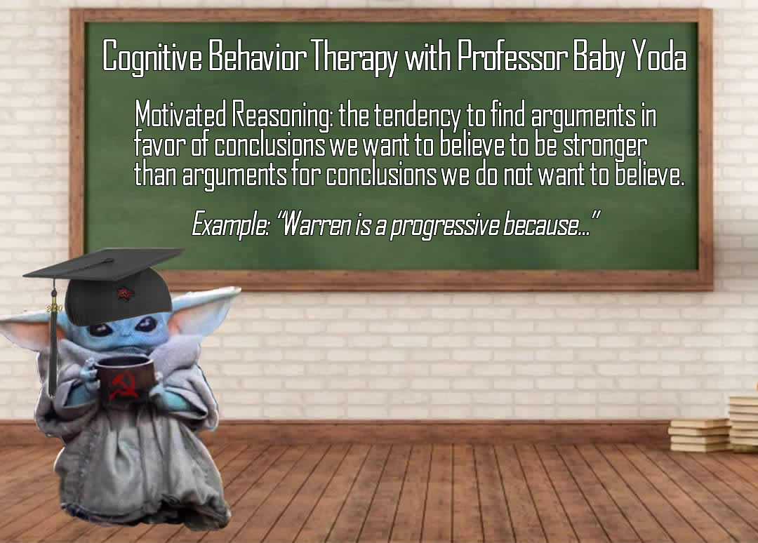 Okay, let's break down this image through several theoretical lenses. Given the content on the chalkboard, we can engage with multiple theoretical frameworks. **Visual Description** The image depicts "Baby Yoda" (Grog...